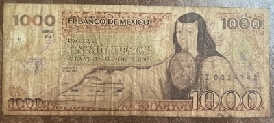 B11 5 - Bancnota foarte veche - Mexic - 1000 pesos - 1985 foto