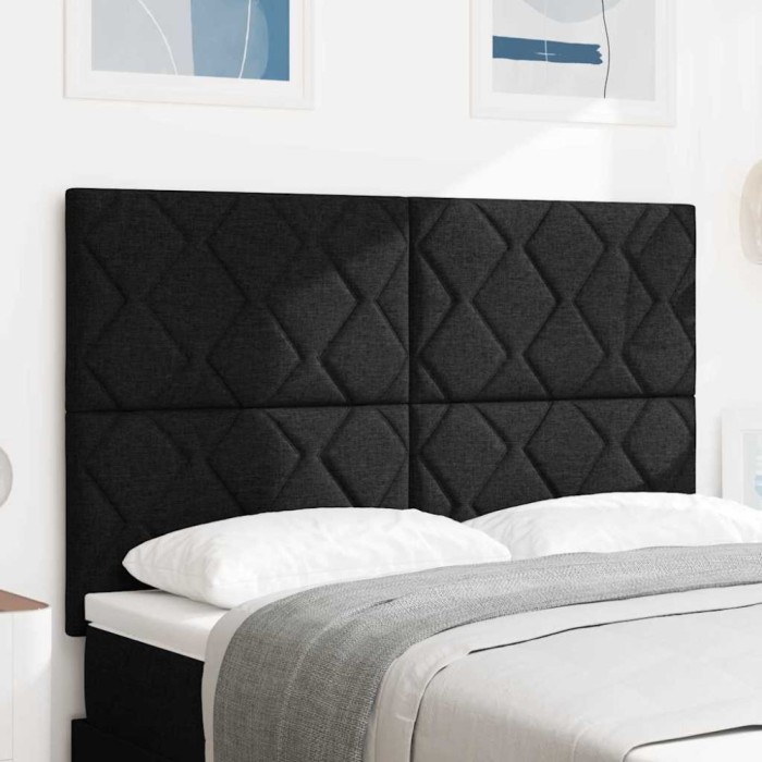 vidaXL Tăblie cap cu lumini cu bandă LED Negru 144 cm țesătură 3338516