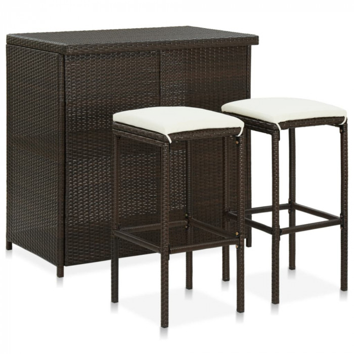 Gossi set de bar, 3 piese, maro, poliratan