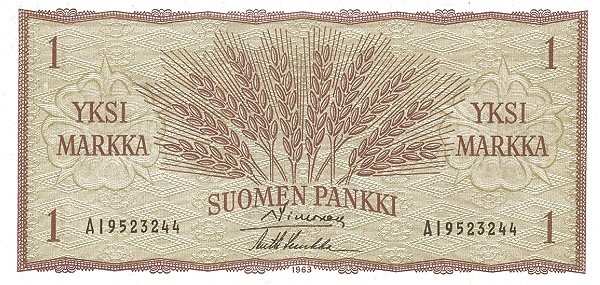 !!! FINLANDA - 1 MARKKA 1963 - P 98 a 16 - UNC / SIGN. SIMONEN &amp; LUUKKA