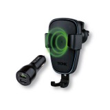 Suport auto pentru smartphone TRONIC cu &icirc;ncarcare wireless QI si INCARCATOR 30 W (negru)