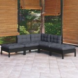 vidaXL Set mobilier grădină cu perne, 5 piese, negru, lemn de pin 3096314