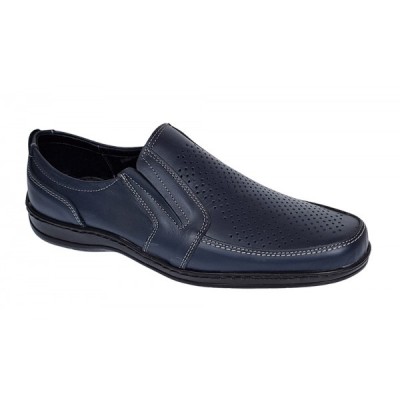Pantofi barbati casual din piele naturala, perforati, cu elastic, calapod lat, Bleumarin - GKR91BL foto