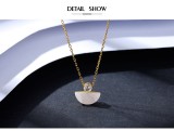Cumpara ieftin Set Bijuterii din Argint 925 Placat cu Aur Galben , Colier E i Cercei Half Moon Shell cu Zirconiu