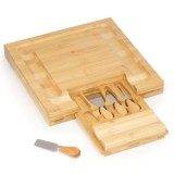 Set servire branzeturi cu platou din bambus si sertar glisant, 33x33x4 cm, maro natur Household NewTrend