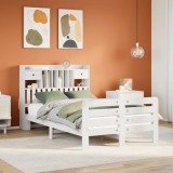 VidaXL Pat cu bibliotecă fără saltea, alb, 135x190 cm, lemn masiv pin 3309987