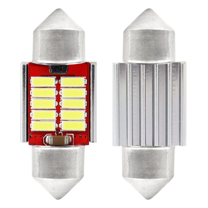 Set 2 becuri auto Vertex LED , C5W SV8.5-8, 10SMD 4014, 2W, 31mm, Canbus, 12-24V, leduri alb sofit Festoon