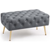 Taburet Madrid, tapitat cu catifea, tip banca, cu picioare metalice, 80x42x41 cm, gri Household NewTrend
