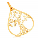 Pandantiv din aur galben de 14K - copac &icirc;n contur mare &icirc;n formă de picătură