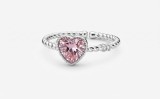 Inel Reglabil din Argint 925 ,Pink Heart cu Zirconiu Roz si Banda Rasucita