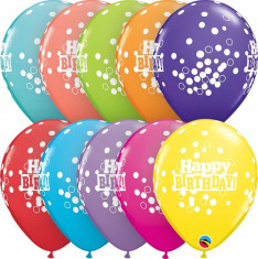 Baloane latex 11&amp;quot;/28 cm inscriptionate Happy Birthday Confetti Dots, Asortate, Qualatex 52975, set 6 buc foto