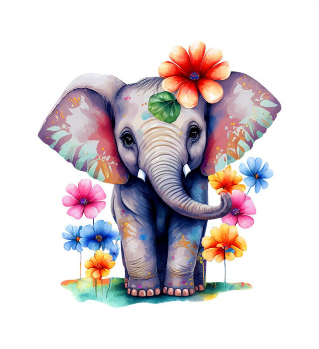 Sticker decorativ Elefant, Multicolor, 60 cm, 5738ST