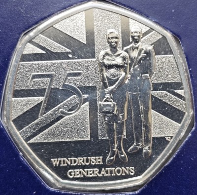 50 pence 2023 Marea Britanie, Windrush Generation, Bunc, Coincard foto