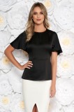 Bluza dama StarShinerS neagra eleganta din material satinat accesorizata cu cordon cu maneci scurte