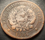 Cumpara ieftin Moneda istorica 2 (DOS) CENTAVOS - ARGENTINA, anul 1884 * cod 3991, America Centrala si de Sud