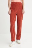 American Vintage pantaloni de catifea cord culoarea gri, drept, high waist, PADO137
