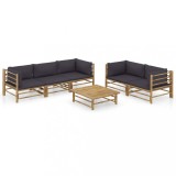 VidaXL Set mobilier de grădină cu perne gri &icirc;nchis, 6 piese, bambus 3058210