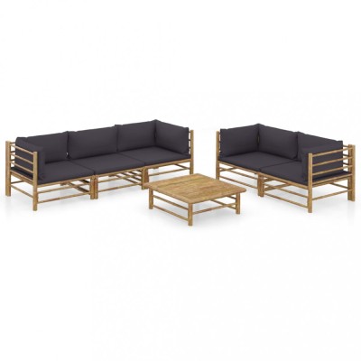 vidaXL Set mobilier de grădină cu perne gri &amp;icirc;nchis, 6 piese, bambus 3058210 foto