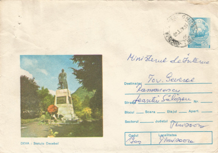 Romania, Deva, Statuia Decebal, plic circulat, 1979