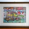 Barci de pescari - pictura originala fauvism, acuarela cu passepartout 45x35cm