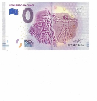 !!! X. X. RARR : 0 EURO SOUVENIR - ITALIA , LEONARDO DA VINCI SI OMUL ETRUVIAN - 2019.1 - UNC // NU TRIMIT PRIN CURIER foto