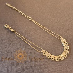 Bratara placata cu aur pentru femei , model cu lanturi laterale si fata tip bratara de ceas, 19 + 5 cm