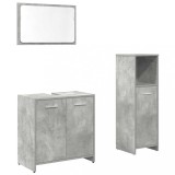 Cumpara ieftin Set mobilier de baie, 3 piese, gri beton, lemn compozit