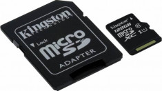 Card de Memorie Kingston microSDXC 128GB Clasa 10 45mbps + Adaptor SD foto