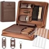 Cumpara ieftin Set Humidor Portabil KEJIAR, Cutie Trabucuri Travel cu 2 Cutitase si Punch, 4 Trabucuri, PU, Maro
