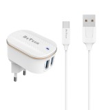 Incarcator si Cablu Date Lightning , DeTech, Incarcare Rapida, 5V, 3.1A, 2xUSB, compatibil telefoane mobile smart
