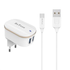 Incarcator si Cablu Date Lightning , DeTech, Incarcare Rapida, 5V, 3.1A, 2xUSB, compatibil telefoane mobile smart