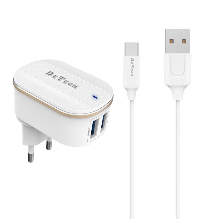 Incarcator si Cablu Date Lightning , DeTech, Incarcare Rapida, 5V, 3.1A, 2xUSB, compatibil telefoane mobile smart