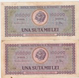 2 x Bancnota Romania 100000 Lei 1947, Varianta Culoare, Bancnote Romanesti