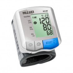 Tensiometru electronic de incheietura Nissei WS-820, afisaj LCD, memorare 2 x 60 de valori, Alb/Gri foto