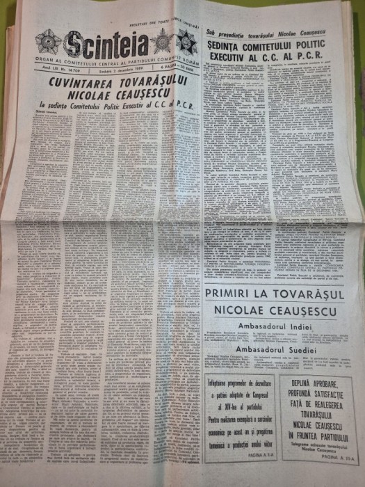 ziarul scanteia 2 decembrie 1989 - cuvantarea lui ceausescu