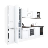 Mobilă de bucătărie Yorki 300, corp alb, față alb satinat, element cuptor inferior, frigider congelator inferior