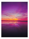 Tablou Canvas Silueta Pescar &icirc;n Amurgul Violet, 26 x 39 cm, CMCLASS