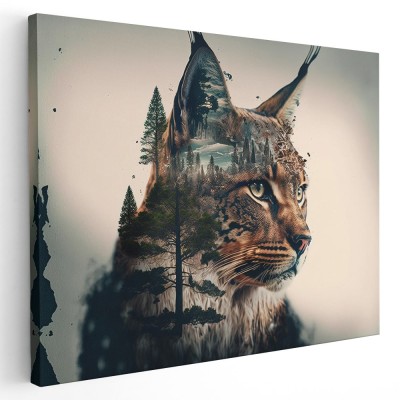 Tablou fantezie pisica cu peisaj de munte 1662 Tablou canvas pe panza CU RAMA 60x80 cm foto