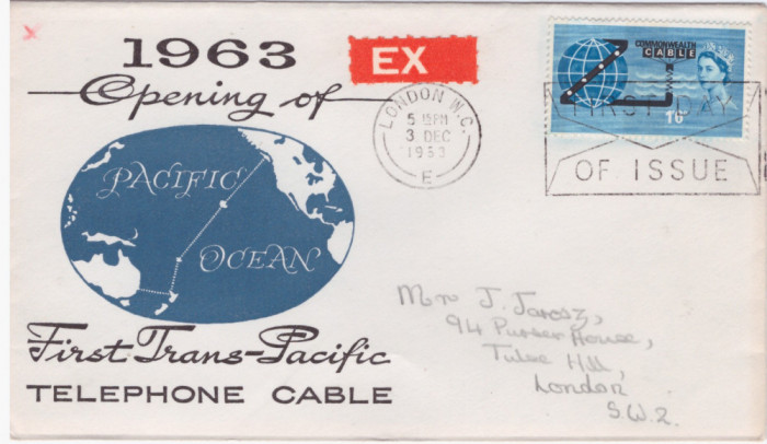 205-ANGLIA -1963=un plic circulat special PRIMUL: CABLU TELEFONIC TRANSPACIFIC