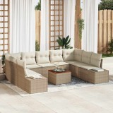 Cumpara ieftin Set de canapele pentru grădină cu pernă 10 pcs Bej Rattan poli