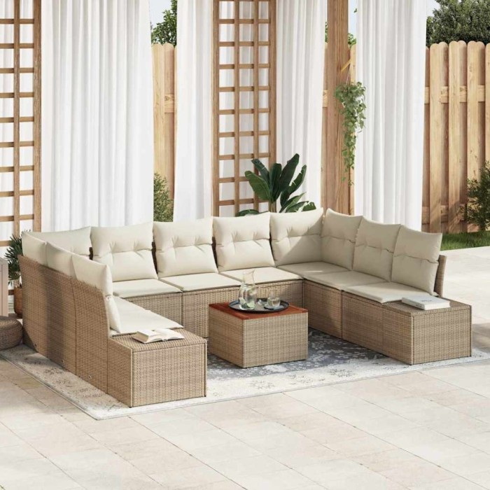 vidaXL Set de canapele pentru grădină cu pernă 10 pcs Bej Rattan poli 3348002