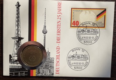 GERMANIA DEMOCRATA- DDR - FDC SI MONEDA 10 MARK 1974, ANIVERSAREA 25 ANI DE DDR foto