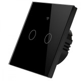 Intrerupator inteligent cu touch, Wifi, 2 canale, 10A, Negru