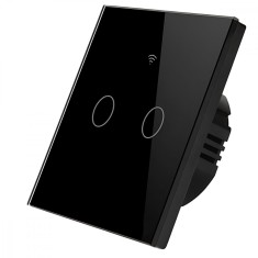 Intrerupator inteligent cu touch, Wifi, 2 canale, 10A, Negru