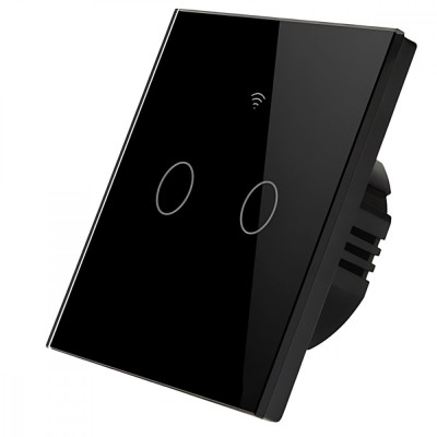 Intrerupator inteligent cu touch, Wifi, 2 canale, 10A, Negru foto