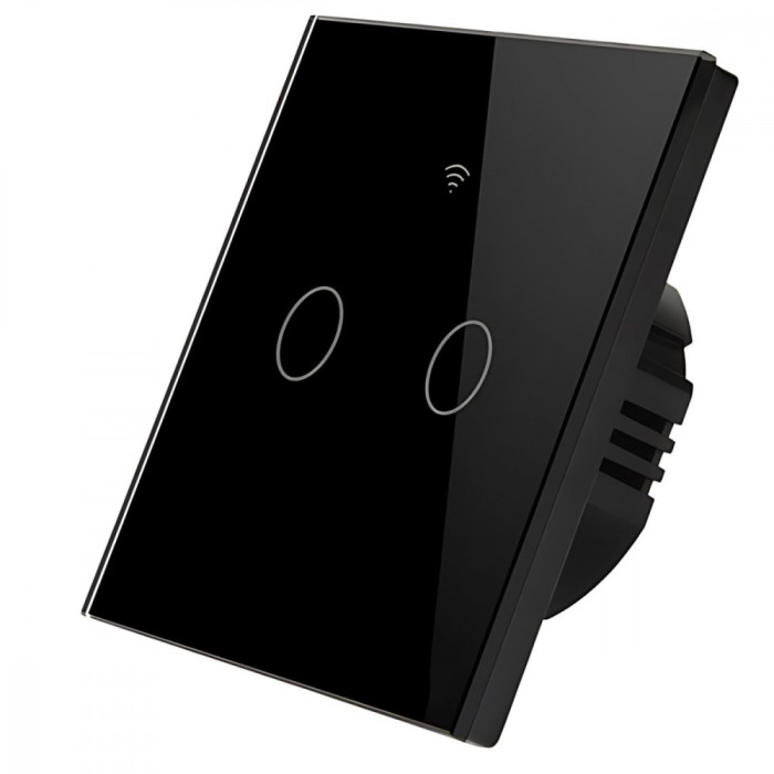 Intrerupator inteligent cu touch, Wifi, 2 canale, 10A, Negru