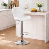 Cumpara ieftin Scaun de bucatarie/bar, Artool, West, rotativ, piele ecologica alba, picior metal argintiu, 46x48.5x90-111 cm