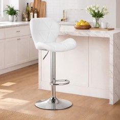 Scaun de bucatarie/bar, Artool, West, rotativ, piele ecologica alba, picior metal argintiu, 46x48.5x90-111 cm