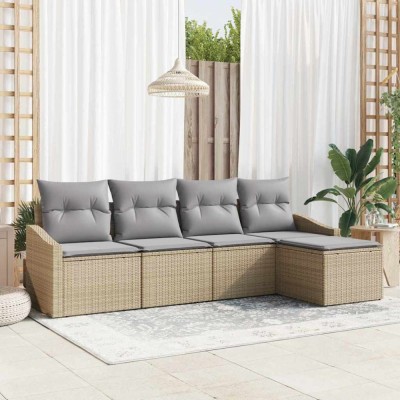 vidaXL Set de canapele pentru grădină 5 pcs Bej Rattan poli 3346680 foto