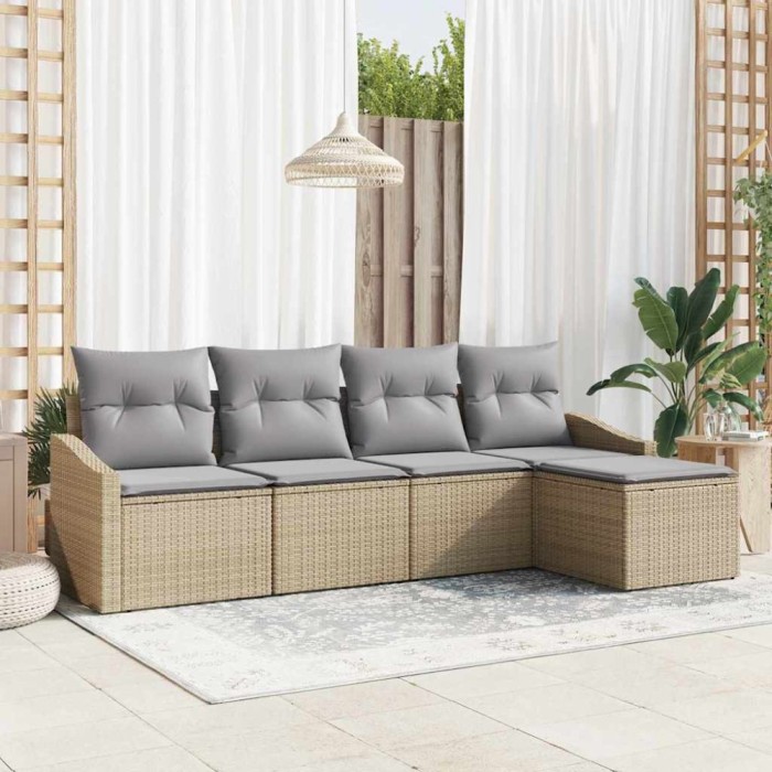 vidaXL Set de canapele pentru grădină 5 pcs Bej Rattan poli 3346680